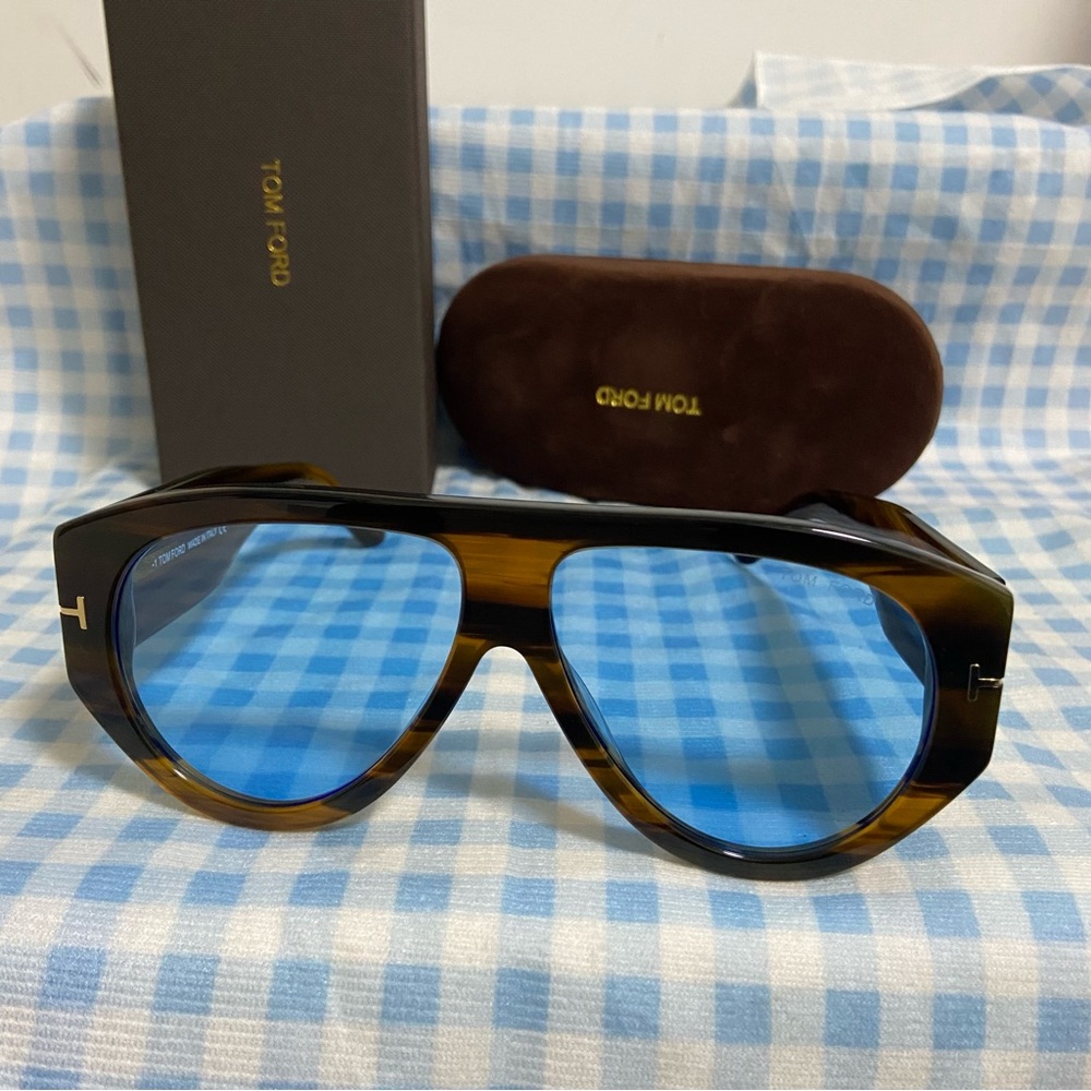 Tom Ford Tortoiseshell Acetate Sunglasses with Blue Lenses